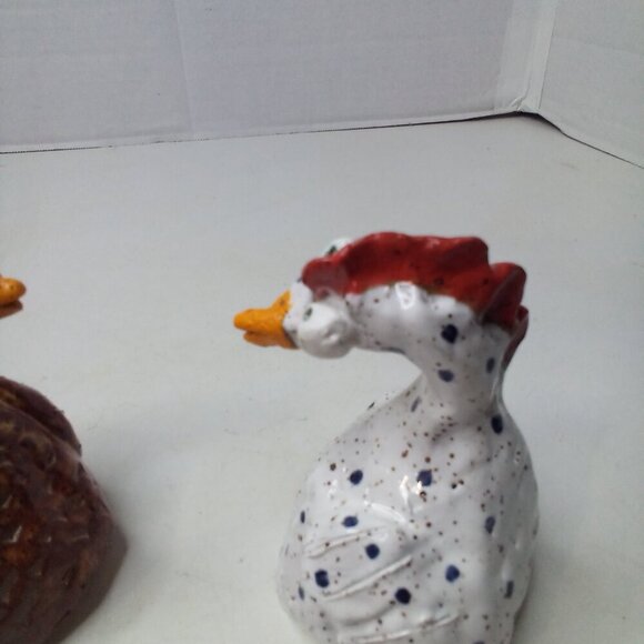 Handmade Ceramic Chicken Rooster Decor 4" Whimsical Big Eyes Lot 2 Countrycore - Picture 10 of 12